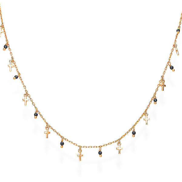 Amen Růžově pozlacený náhrdelník s krystaly a křížky Candy Charm CLMICRRN