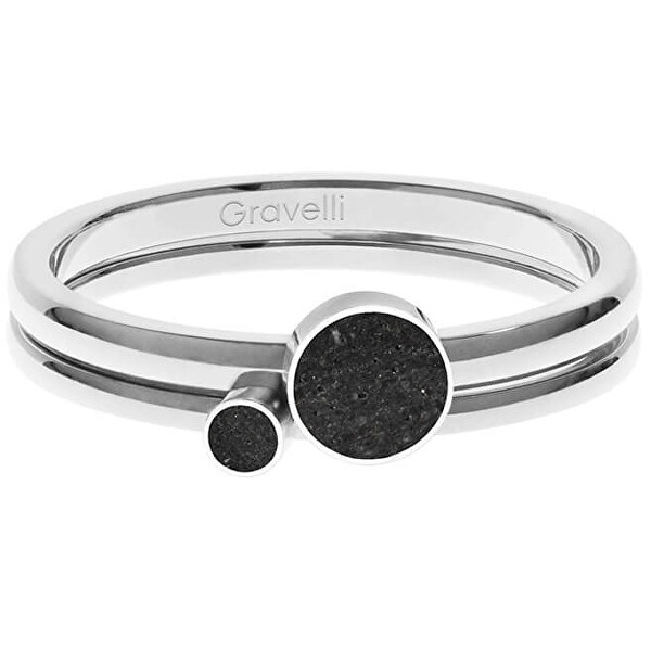 Gravelli Sada ocelových prstenů s betonem ocelová/černá Double Dot GJRWSSA108 53 mm