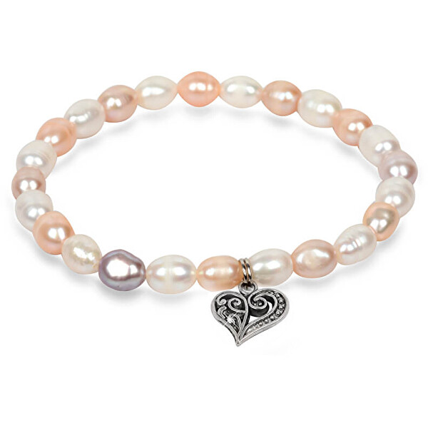 JwL Luxury Pearls Jemný náramek z pravých perel s kovovým srdíčkem JL0293