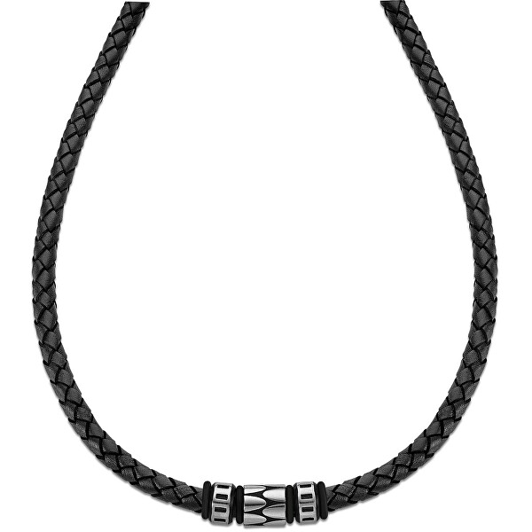Lotus Style Černý kožený náhrdelník LS2068-1/2