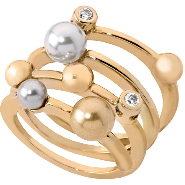 Majorica Spirálový pozlacený prsten s perlami 10554.34.1.911.010.1 57 mm