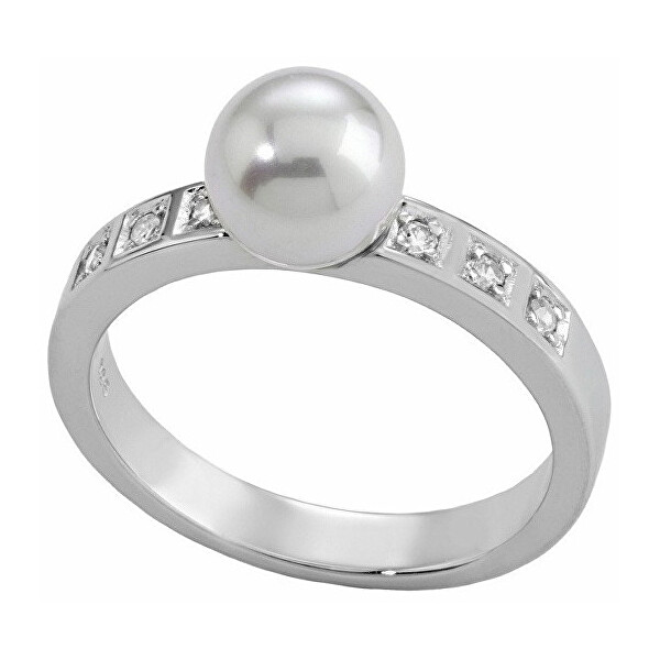 Majorica Stříbrný prsten s perlou a kamínky 12563.01.2.913.010.1 53 mm