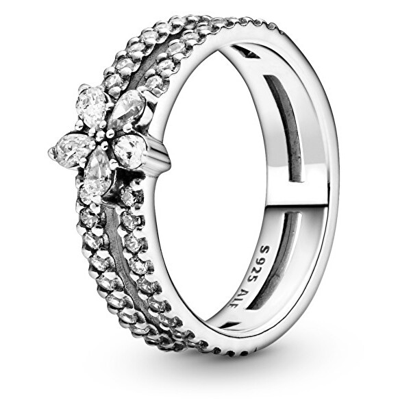 Pandora Krásný stříbrný prsten s kamínky Sparkling Snowflake 199236C01 52 mm