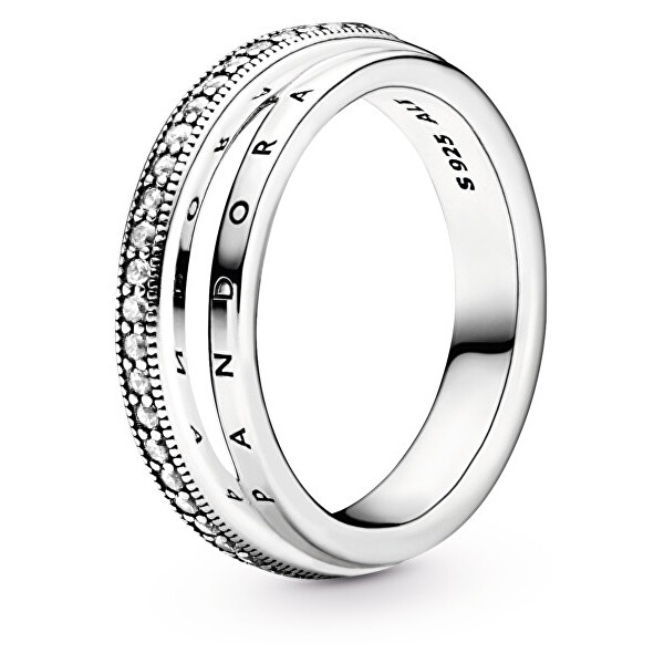 Pandora Nadčasový stříbrný prsten Triple Band Pavé 199040C01 50 mm