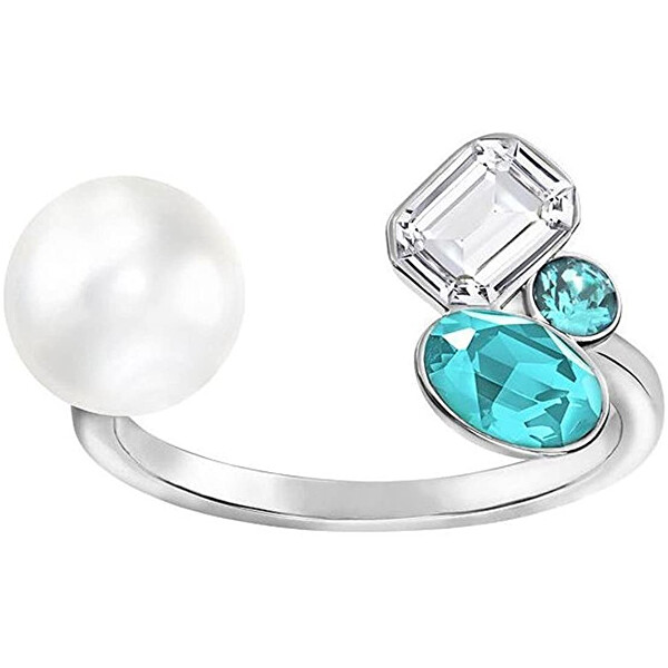 Swarovski Luxusní třpytivý prsten s krystaly a perlou Extra 5202267 57 mm