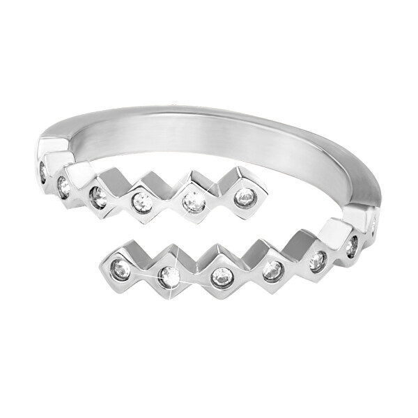 Troli Designový ocelový prsten se zirkony 50 mm