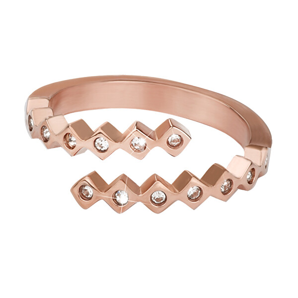 Troli Designový růžově zlacený prsten se zirkony 56 mm