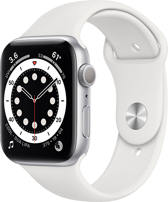 Apple Watch Series 6 40mm stříbrný hliník s bílým sportovním řemínkem
