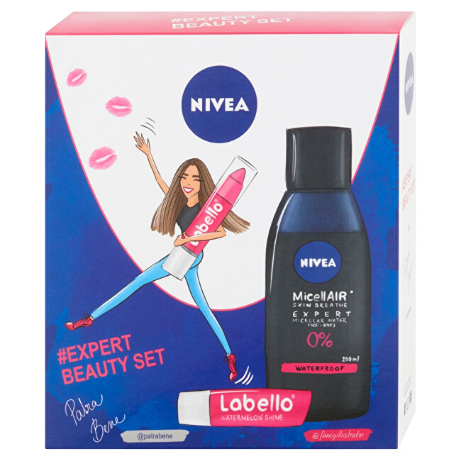 Nivea Expert Beauty MicellAir micelarní voda pro ženy 200 ml + Labello Pink balzám na rty v tužce 3 g + Labello Watermelon balzám na rty 4,8 g dárková sada