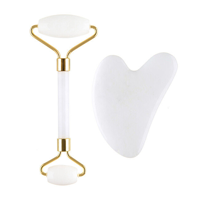 Palsar 7 Masážní váleček a destička Guasha bílý jadeit (White Jade Roller & Guasha Set)