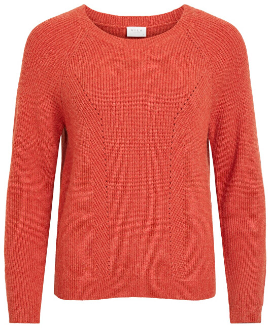 Vila Dámský svetr VIRIL KNIT L/S RIB TOP/1 Ketchup XS