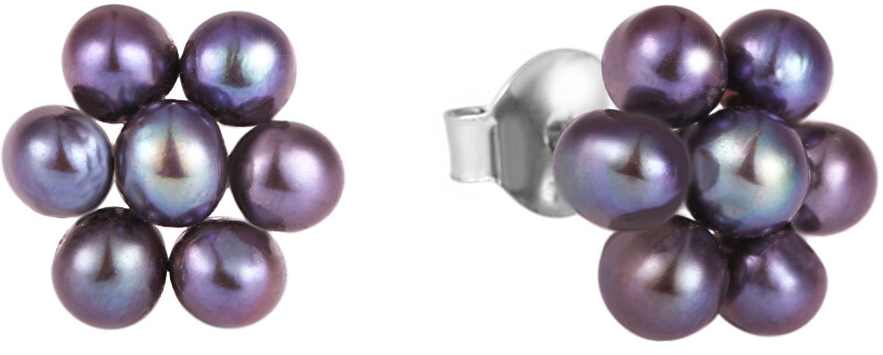 JwL Luxury Pearls Kytičkové náušnice z pravých kovově modrých perel JL0580