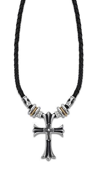 Lotus Style Pánsky kožený náhrdelník s krížikom Dark Style LS2074-1 / 2