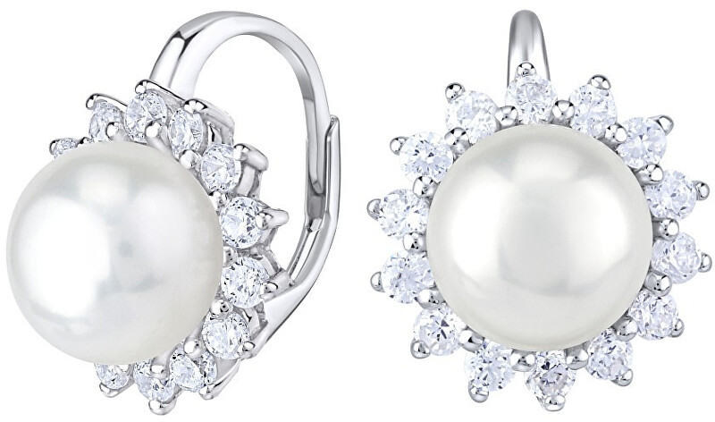 Silvego Krásne strieborné náušnice s pravou bielou perlou LPS0156A