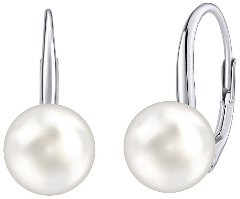 Silvego Strieborné náušnice s bielou perlou Swarovski ® Crystals VSW018ELPS