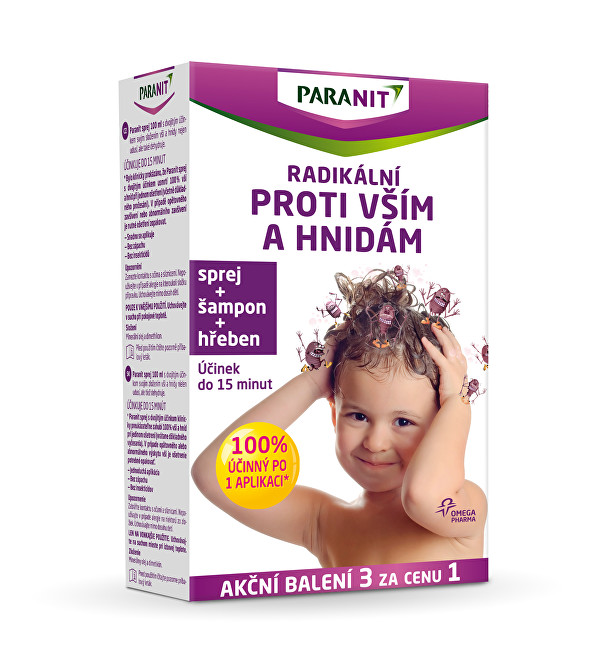 Omega Pharma Paranit sprej 60 ml + 40 ml ZDARMA + šampon 100 ml ZDARMA + hřeben ZDARMA