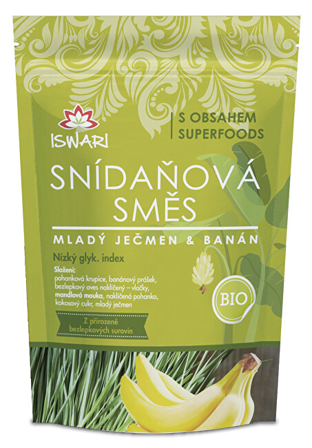 Iswari BIO Snídaňová směs Mladý ječmen, banán, naklíčená pohanka 300 g