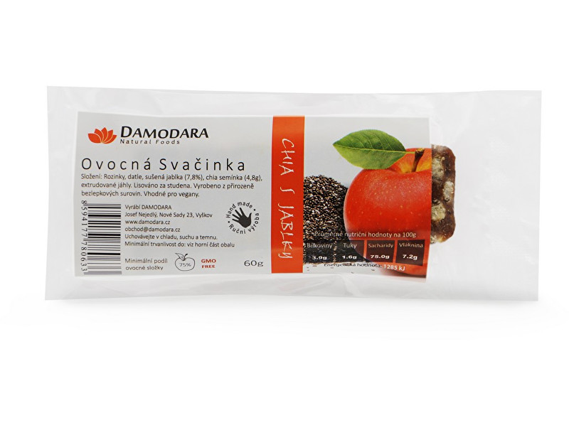 Zobrazit detail výrobku Damodara Tyčinka Ovocná svačinka chia s jablky 60g Zobrazit detail výrobku Damodara Tyčinka Ovocná svačinka chia s jablky 60g