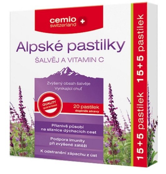 Zobrazit detail výrobku Cemio Cemio Alpské pastilky ŠALVĚJ A VITAMIN C pst.15+5 Zobrazit detail výrobku Cemio Cemio Alpské pastilky ŠALVĚJ A VITAMIN C pst.15+5