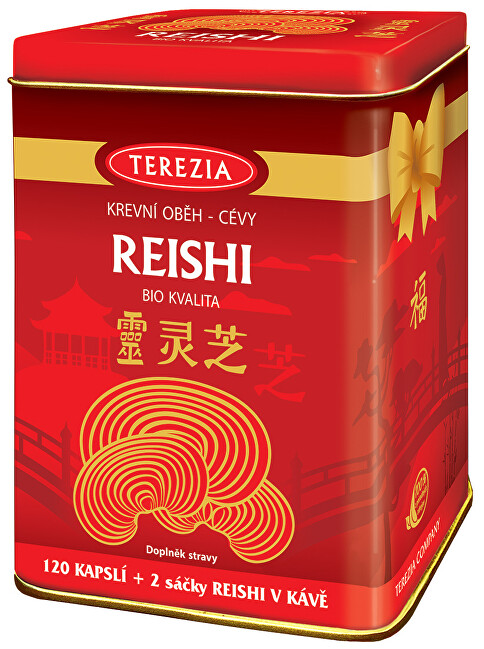 Terezia Company Reishi Bio 120 kapsúl + Reishi v káve 2 ks - darčekové balenie v plechovej dóze