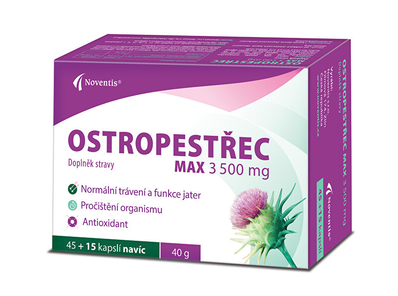 Zobrazit detail výrobku Noventis Ostropestřec Max 3500 mg 45 + 15 kapslí Zobrazit detail výrobku Noventis Ostropestřec Max 3500 mg 45 + 15 kapslí