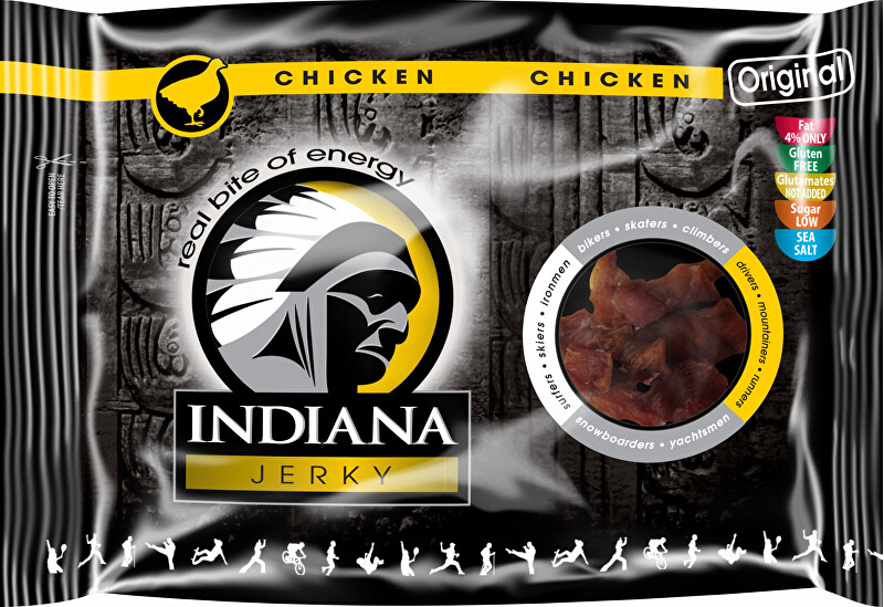 Zobrazit detail výrobku Indiana Indiana Jerky chicken (kuřecí) Original 100g Zobrazit detail výrobku Indiana Indiana Jerky chicken (kuřecí) Original 100g