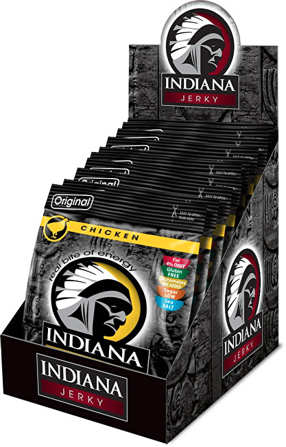 Zobrazit detail výrobku Indiana Indiana Jerky chicken (kuřecí) Original 250 g - display Zobrazit detail výrobku Indiana Indiana Jerky chicken (kuřecí) Original 250 g - display