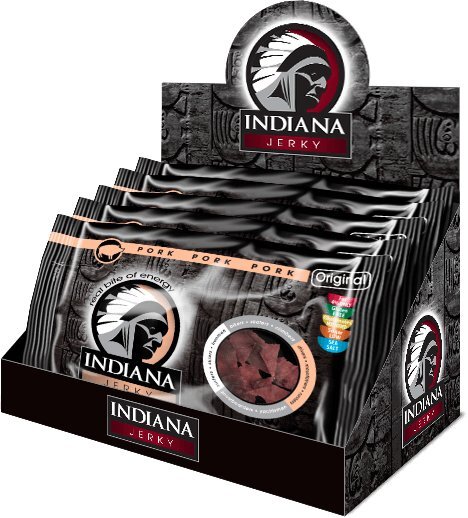 Zobrazit detail výrobku Indiana Indiana Jerky pork (vepřové) Original 500 g - display Zobrazit detail výrobku Indiana Indiana Jerky pork (vepřové) Original 500 g - display