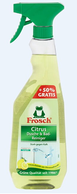 Zobrazit detail výrobku Frosch Frosch Čistič na koupelny a sprchy Citrónem - přeplňovaná varianta EKO, 750 ml Zobrazit detail výrobku Frosch Frosch Čistič na koupelny a sprchy Citrónem - přeplňovaná varianta EKO, 750 ml