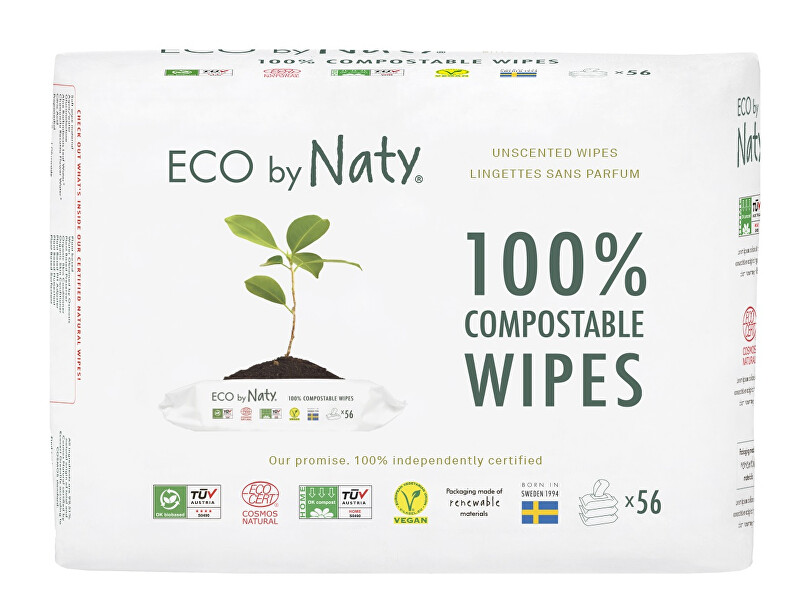 Eco by Naty Vlhčené ubrousky Naty bez vůně - pro citlivou pokožku - výhodné balení (3 x 56 ks)