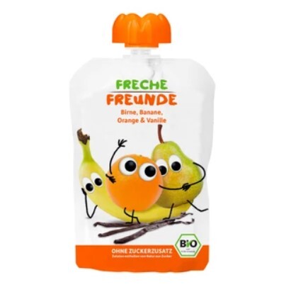 Zobrazit detail výrobku Freche Freunde BIO Ovocná kapsička Hruška, banán, pomeranč s vanilkou 100 g Zobrazit detail výrobku Freche Freunde BIO Ovocná kapsička Hruška, banán, pomeranč s vanilkou 100 g