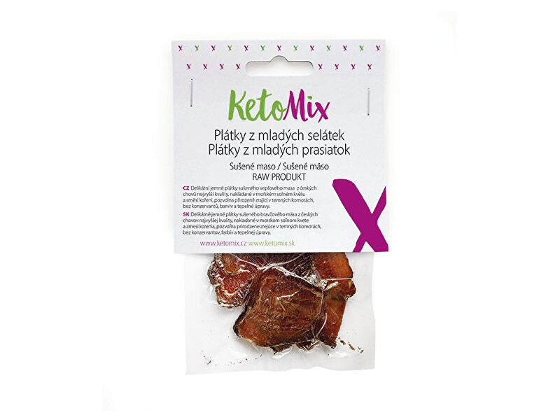 Zobrazit detail výrobku KetoMix Sušené maso – plátky z mladých selátek 25 g (1 porce) Zobrazit detail výrobku KetoMix Sušené maso – plátky z mladých selátek 25 g (1 porce)