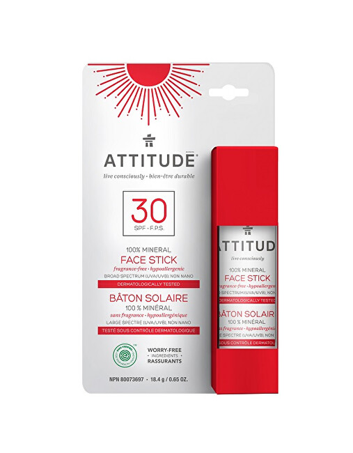 Zobrazit detail výrobku ATTITUDE 100% minerální ochranná tyčinka na obličej a rty ATTITUDE SPF 30 bez vůně 18,4 g Zobrazit detail výrobku ATTITUDE 100% minerální ochranná tyčinka na obličej a rty ATTITUDE SPF 30 bez vůně 18,4 g