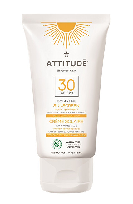 Zobrazit detail výrobku Attitude 100% minerální opalovací krém SPF 30 s vůní Tropical 150 g Zobrazit detail výrobku Attitude 100% minerální opalovací krém SPF 30 s vůní Tropical 150 g