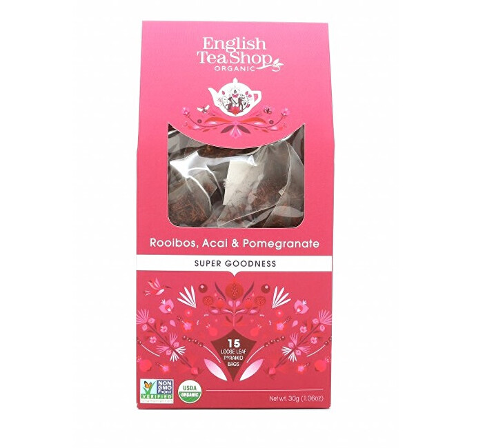 English Tea Shop Rooibos, ovoce acai a granátové jablko 15 pyramidek sypaného čaje