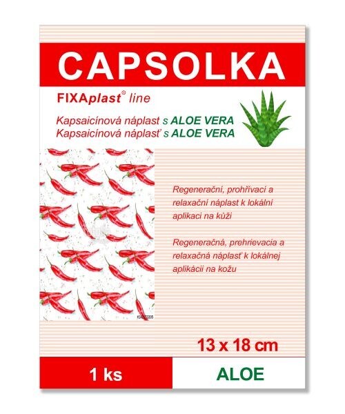 Zobrazit detail výrobku FIXAplast CAPSOLKA Kapsaicínová hřejivá náplast ALOE 13 x 18 cm 1 ks Zobrazit detail výrobku FIXAplast CAPSOLKA Kapsaicínová hřejivá náplast ALOE 13 x 18 cm 1 ks