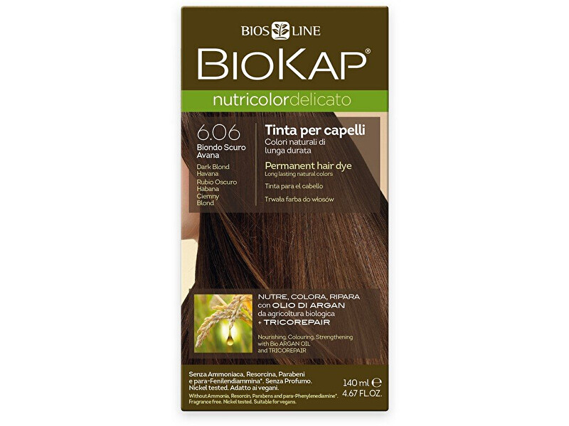 Zobrazit detail výrobku Biokap NUTRICOLOR DELICATO - Barva na vlasy - 6.06 Blond tmavá Havana 140 ml Zobrazit detail výrobku Biokap NUTRICOLOR DELICATO - Barva na vlasy - 6.06 Blond tmavá Havana 140 ml
