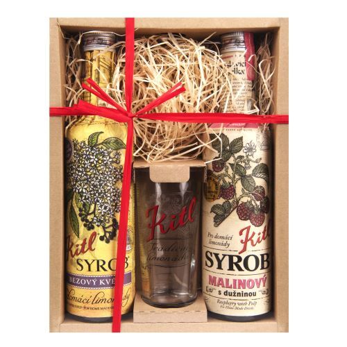 Kitl Syrob darčekové balenie s pohárom (Čierny bez, Malina) 2 x 500 ml