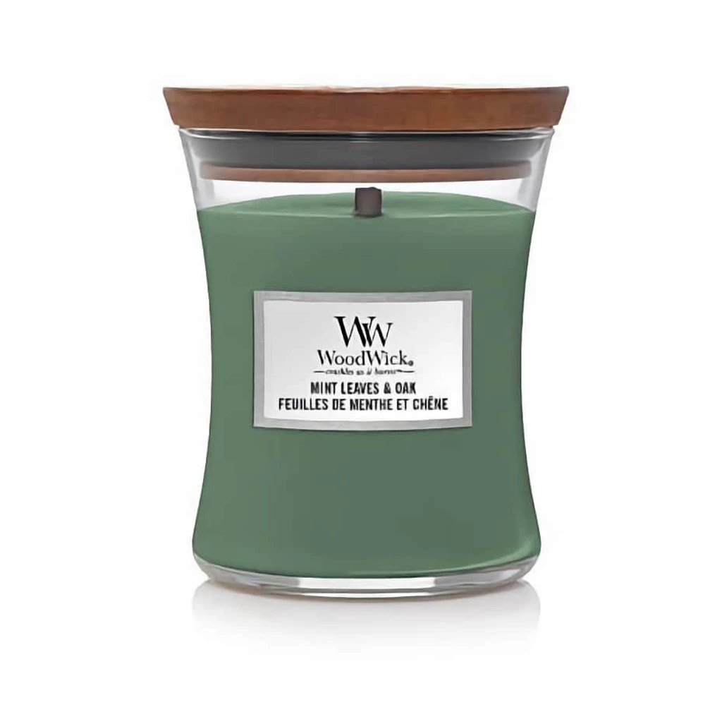 WoodWick Vonná sviečka váza stredná Mint Leaves & Oak 275 g