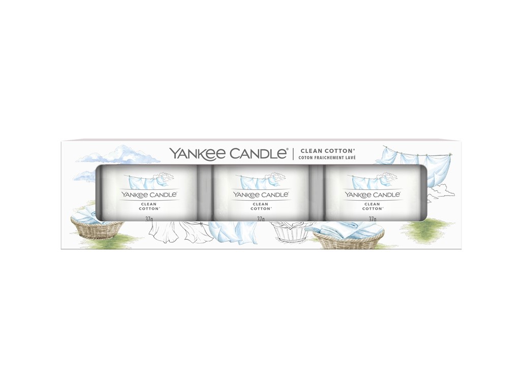Yankee Candle Sada votivních svíček ve skle Clean Cotton 3 x 37 g