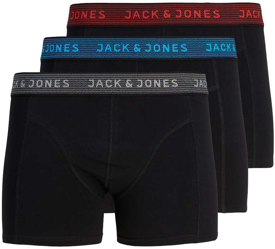 Jack&Jones 3 PACK - pánské boxerky JACWAISTBAND 12127816 Asphalt Hawaian ocean & Fiery red XL