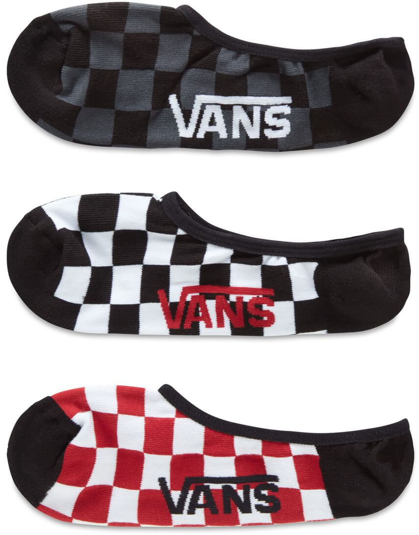 VANS 3 PACK - členkové ponožky CLASSIC SUPER NO SHOW RED-WHITE CHECK 38,5-42