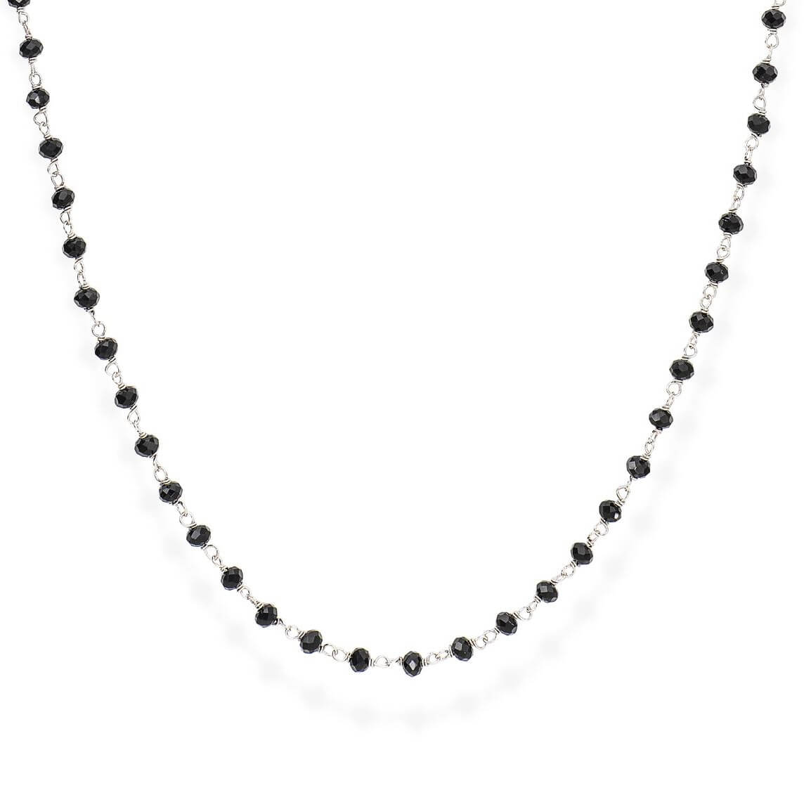 Amen -  Nadčasový stříbrný náhrdelník s černými krystaly Romance CLBN 45 cm
