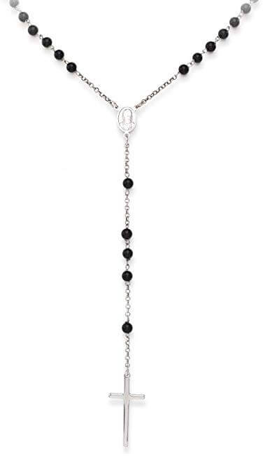 Amen -  Originální stříbrný náhrdelník s onyxy Rosary CROBON40