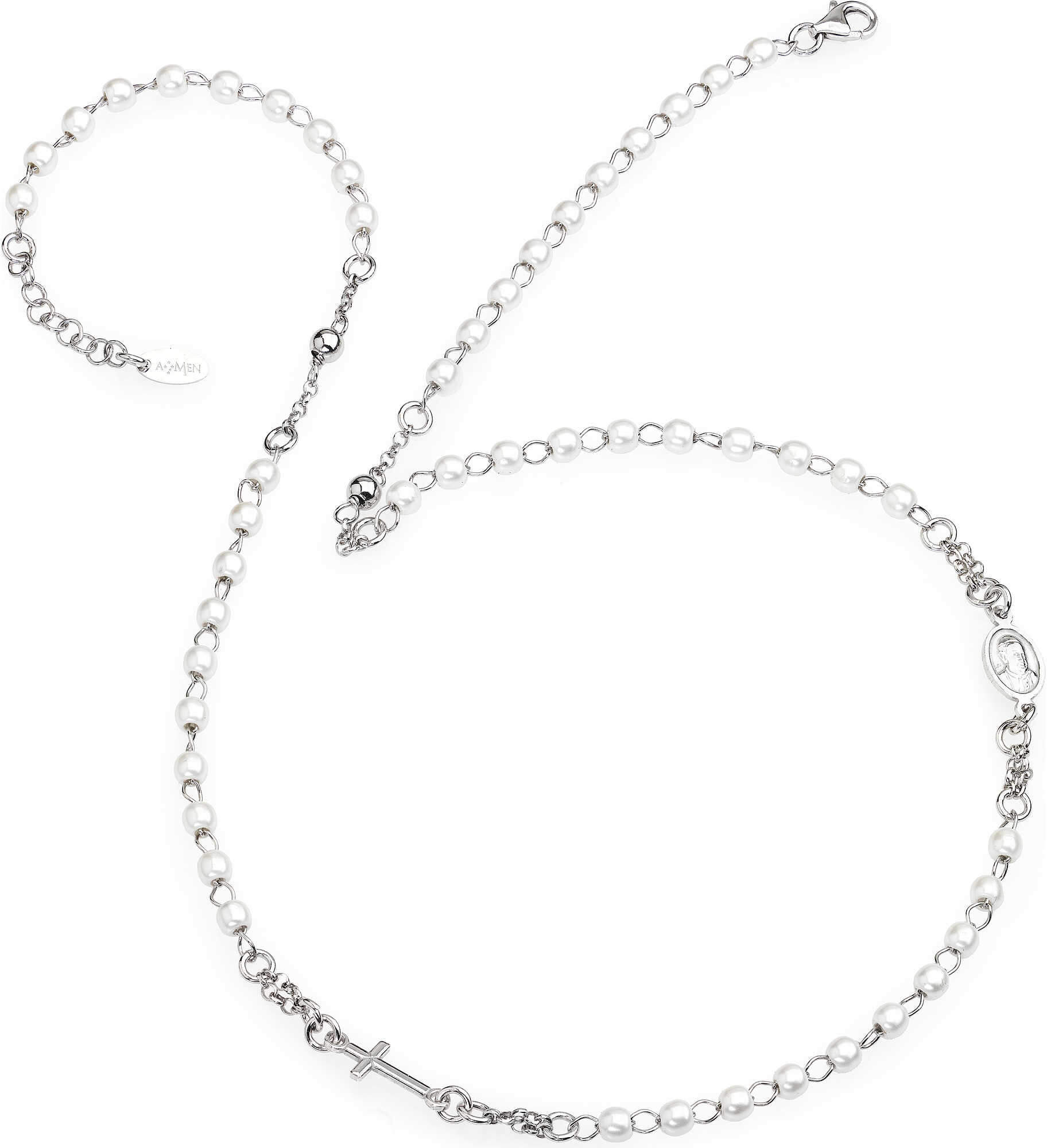 Amen -  Originální stříbrný náhrdelník s perlami Rosary CROBB3