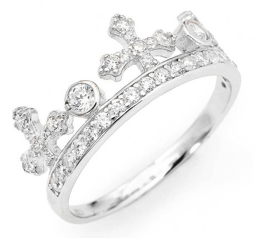 Amen -  Originální stříbrný prsten se zirkony Crowns AC1 52 mm