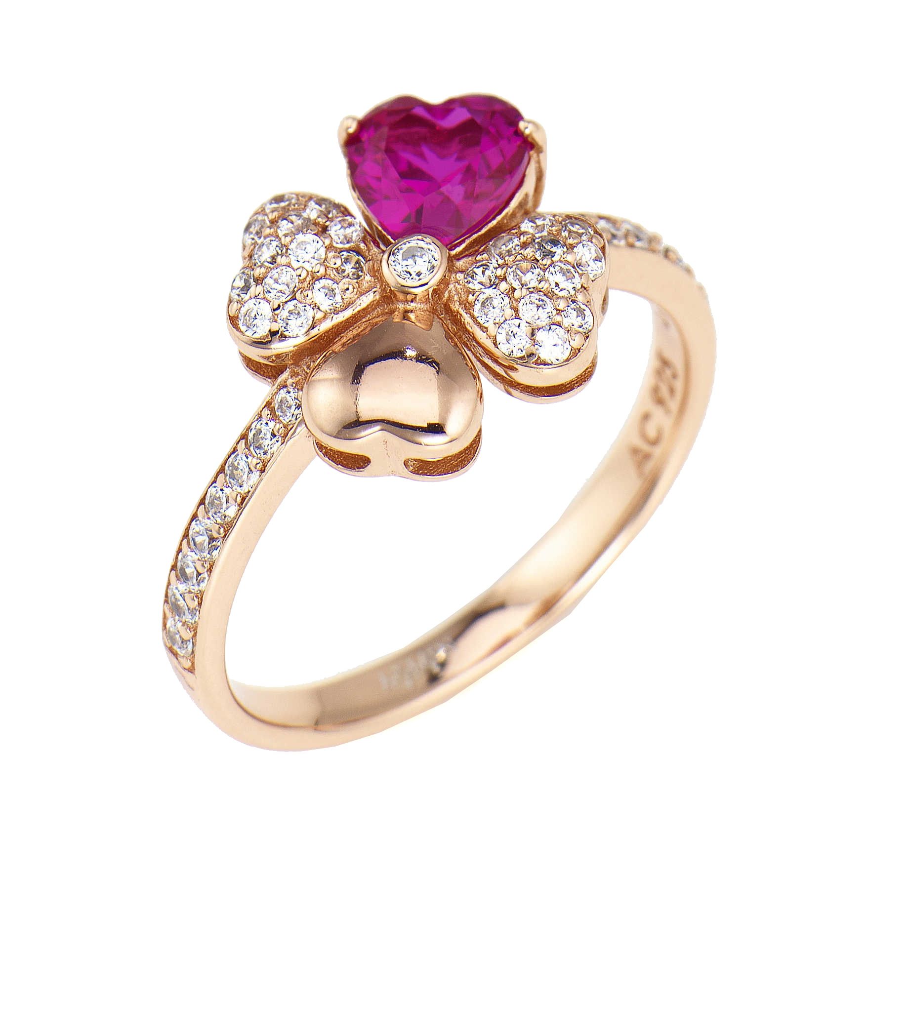 Amen -  Růžově pozlacený stříbrný prsten se zirkony Love RQURR 56 mm