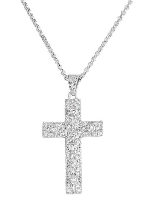 Amen Strieborný náhrdelník so zirkónmi Křížek Cross CCZBB (retiazka, prívesok)