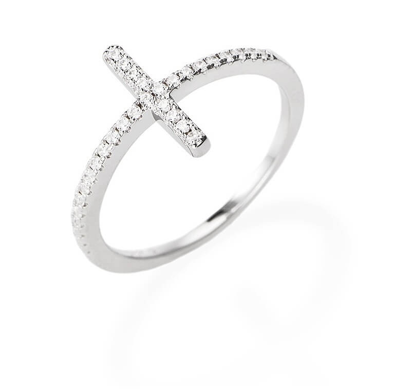 Amen -  Třpytivý stříbrný prsten se zirkony Diamonds RCRBBZ 52 mm
