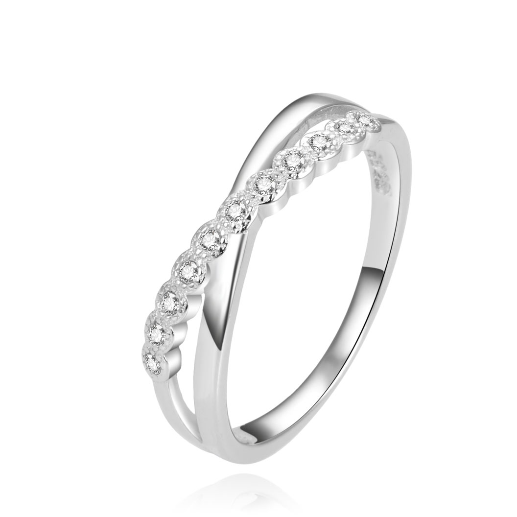 Beneto -  Blýštivý stříbrný prsten se zirkony AGG433 58 mm